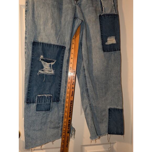 Empyre Pants Mens 30x24 Blue Patchwork Relax Straight Skate Y2K Jeans Bottoms - Picture 10 of 15